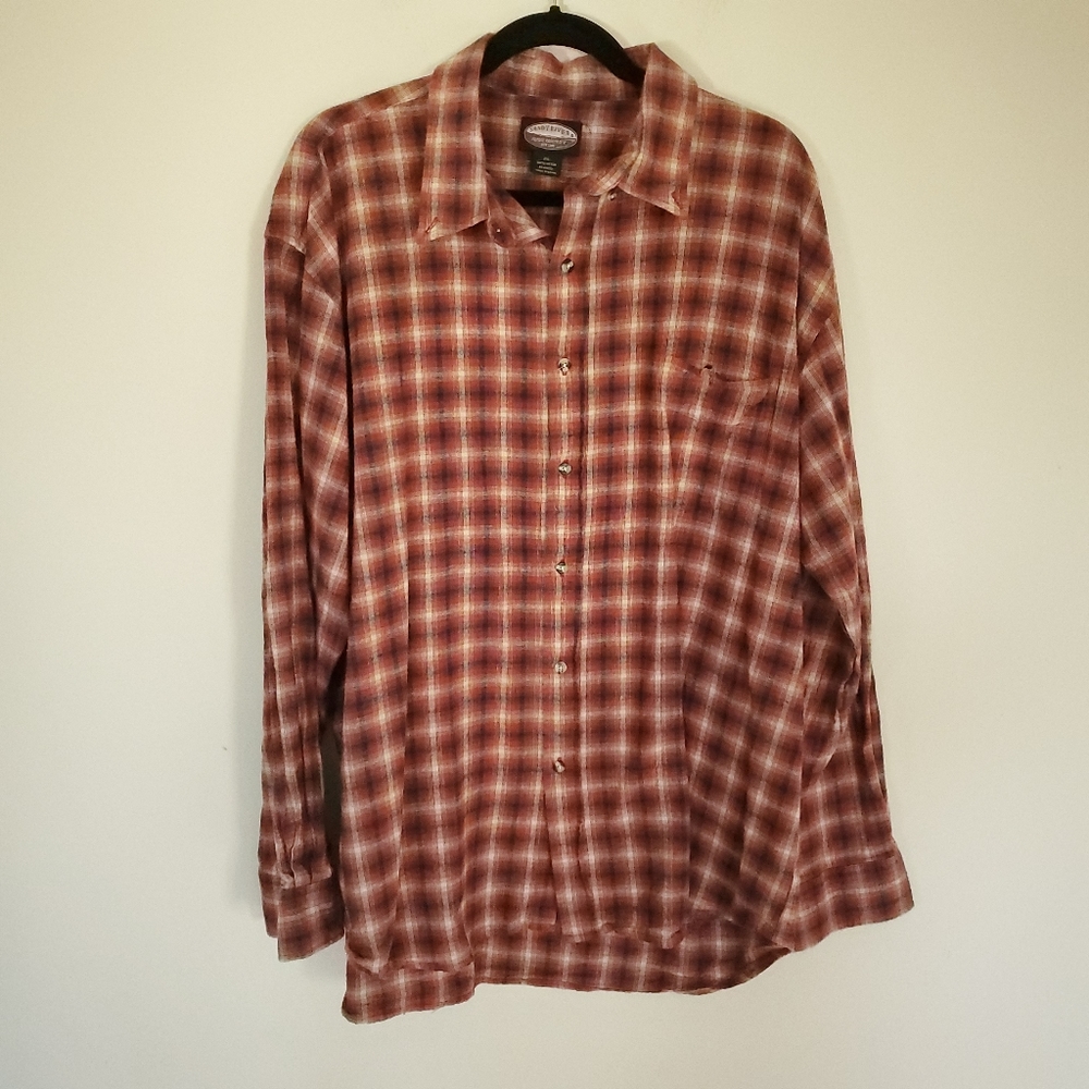 Sandy River 100% cotton red cream plaid shirt 2XL
